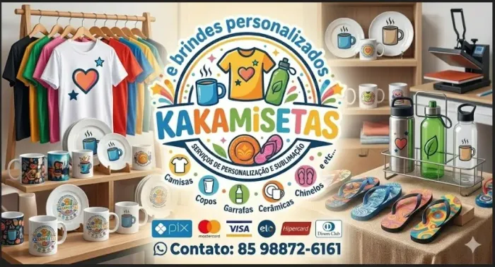 kaka misetas e brindes: camisas, copos, garrafas, cerâmicas etc. personalizados
