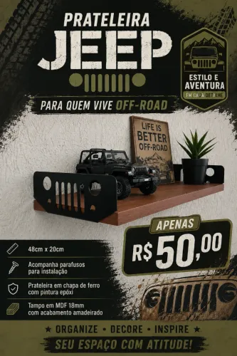 Prateleira com temática de Jeep
