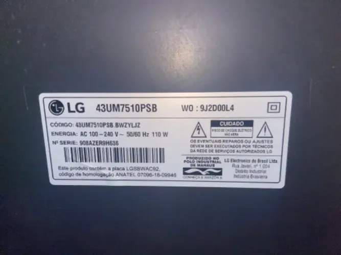 Smart tv LG LG 43UM7510PSB retirada peças 