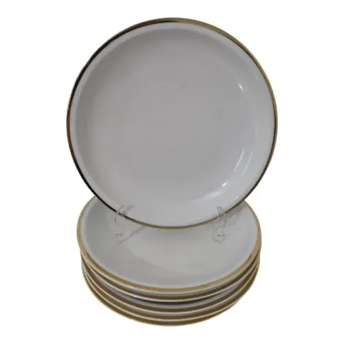 6 Pratos Fundos Coupe Branco Borda Ouro Porcelana Mauá (Usado)6 Pratos Fundos Coupé Branco