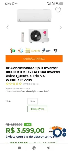 Ar condicionado 18000 mil BTUs LG Dual inverter Voice 