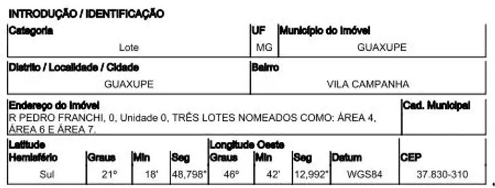 Terreno de leilão em VILA CAMPANHA / GUAXUPE / MG | Venda Online