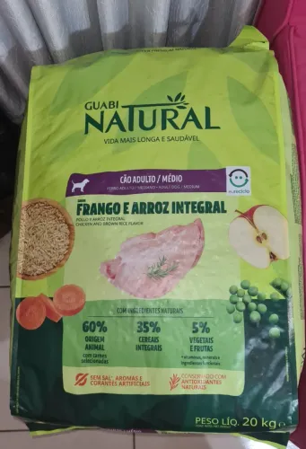 Ração Guabi Natural 20kg cão adulto, raças médias, sabor frango e arroz integral