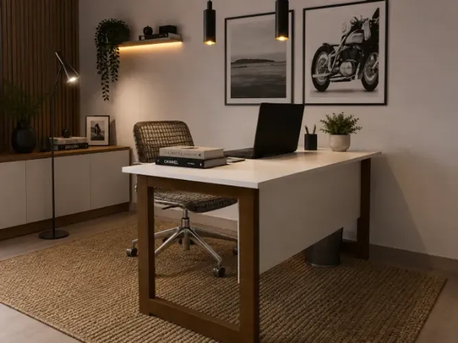Mesa de Escritório Delluxe. Em Madeira Maciça: L100cm x P50cm x A74cm