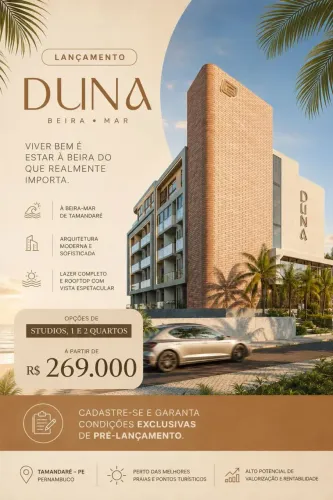 Oportunidade de investimento a Beira Mar de Tamandaré| Edf. Duna| Studios, 1 e 2 Quartos