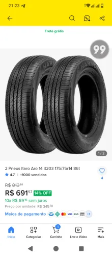 2 pneus Aro 14 175/75 Novos