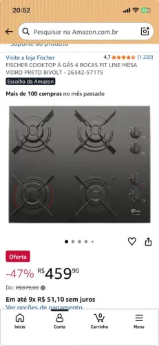 Cooktop a gás 4 bocas Fischer NOVO