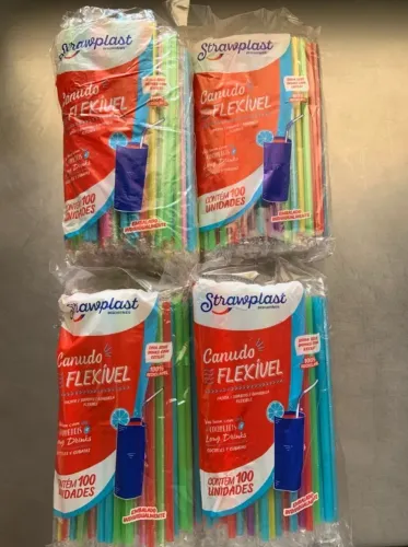 7 x Pacotes de Canudos Flexíveis coloridos (Strawplast) 100 unidades cada pacote