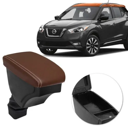 Encosto Apoio Descanso de Braço P/ Nissan Kicks - Marrom C/ Linha Bege