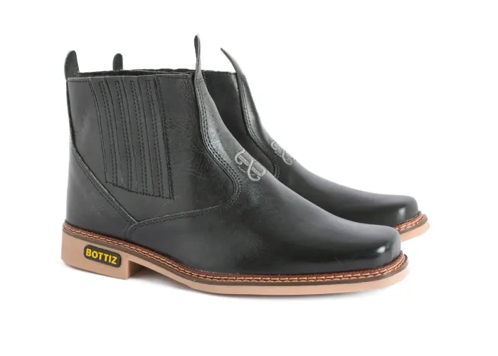 Botina Masculina Couro Country Elástico Chelsea Vaquejada