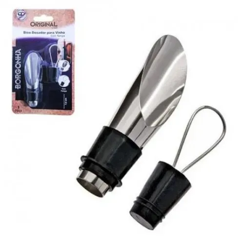 Bico Dosador Para Vinho Com Tampa Borgonha Inox Para Garrafa