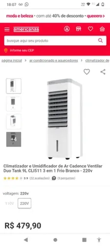 climatizador Cadence duo tank 5, 7 litros 220v