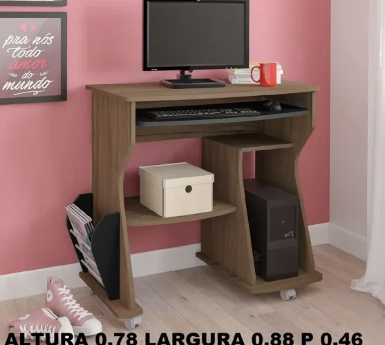 Mesa de Computador com Prateleira e rodizios 