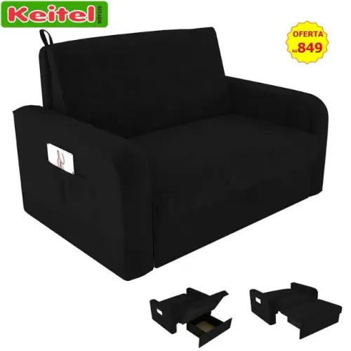 Sofá Cama Daiane Com Baú Tecido Cor Black
