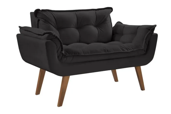 Poltrona Namoradeira Opalla Veudo Suede Preto Shalom SR