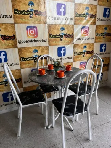Conjunto Mesa 4 Cadeiras Para Cozinha Tubular Branco Pedra Granito - Em Oferta