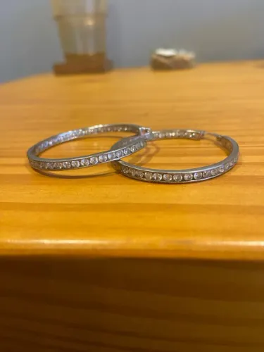 Brincos de argola com zircônias Prata .925 Novo