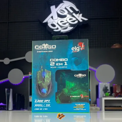 Kit 2 em 1 Mouse 6 Botões 3.200DPI e Mousepad, CSGO | ELG | Mousepad Antiderrapante! Novo!