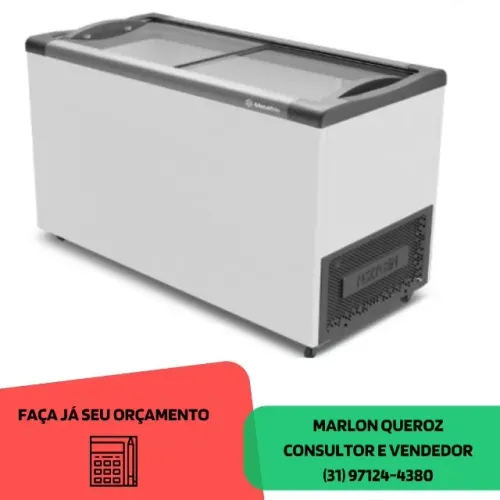 Congelador 388 Litros Horizontal Tampa de Vidro Metalfrio