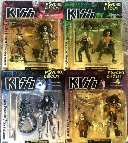 kit 4 bonecos miniaturas kiss tour pyscho circus tour edition, raros, item colecionador