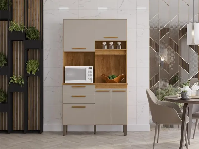 Kit Cozinha 5 Portas 2 Gavetas Cinomomo/Off White