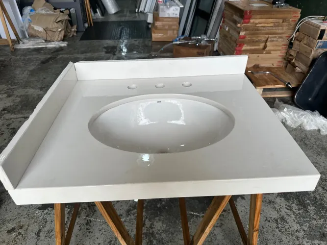 Pia banheiro quartzo branco 