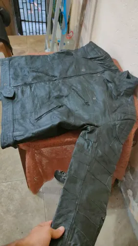 Jaqueta de motociclista couro legítimo estilo retalhado 