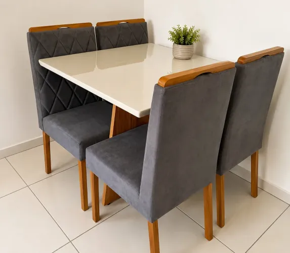Mesa de Jantar 90x90 com 4 Cadeiras