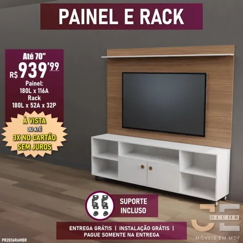 Painel e rack até 70.polegadas em mdf