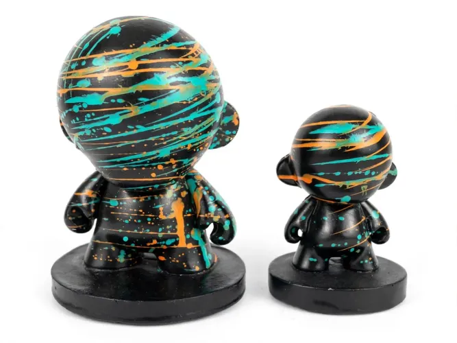 Dupla Art Toy Custom - Splash Art Preto Turquesa e Laranja - Decoração Geek"