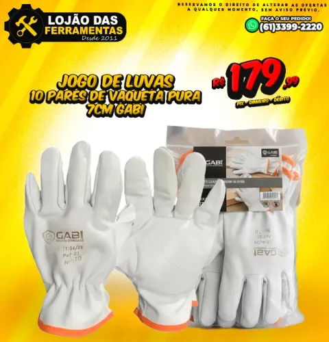Jogo 10 Pares de Luva de Vaqueta Pura 7Cm Gabi