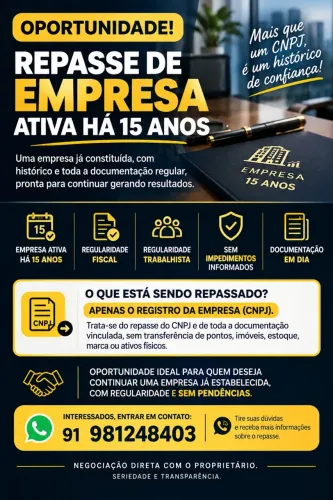 Repasso empresa CNPJ com 15 anos