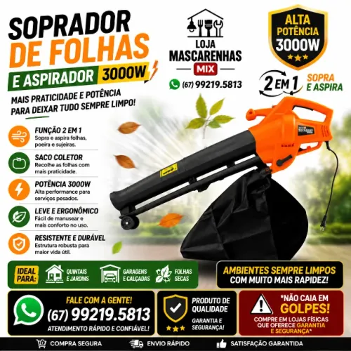 SOPRADOR E ASPIRADOR DE FOLHAS 3000W COD: 099