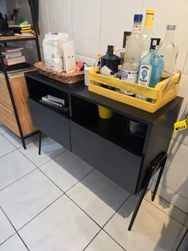 Aparador/Buffet Preto com Nichos e Gavetas