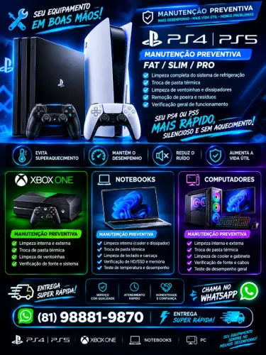MANUTENÇÃO PREVENTIVA PS4 PS5 XBOX | SUPER RÁPIDO