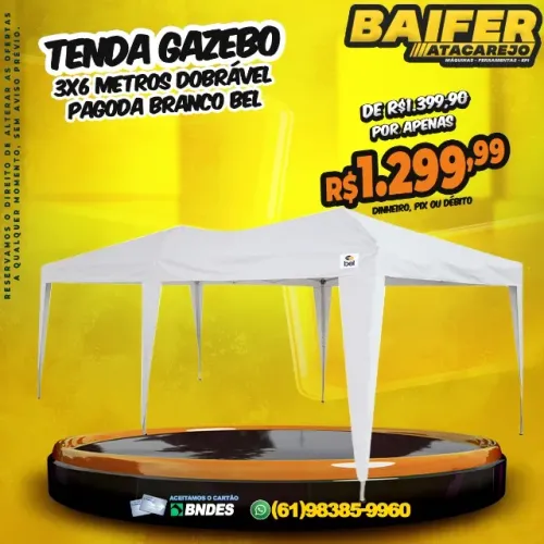 Tenda Gazebo 3x6 Metros Dobrável Pagoda Branco Bel