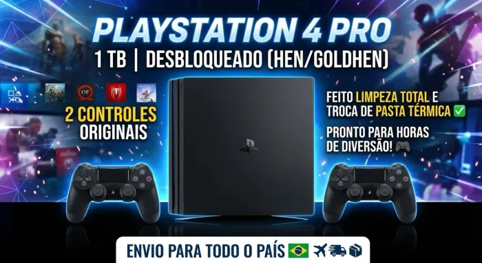 PS4 PRO 1TB DESBLOQUEADO + 2 Controles Originais