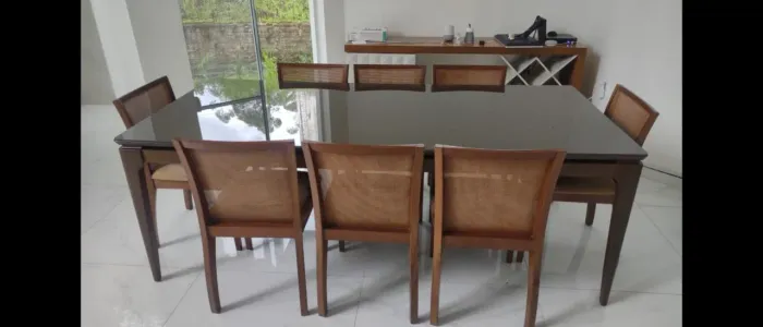 8 cadeiras de mesa de jantar da Breton Encosto Ratan natural acento de veludo.