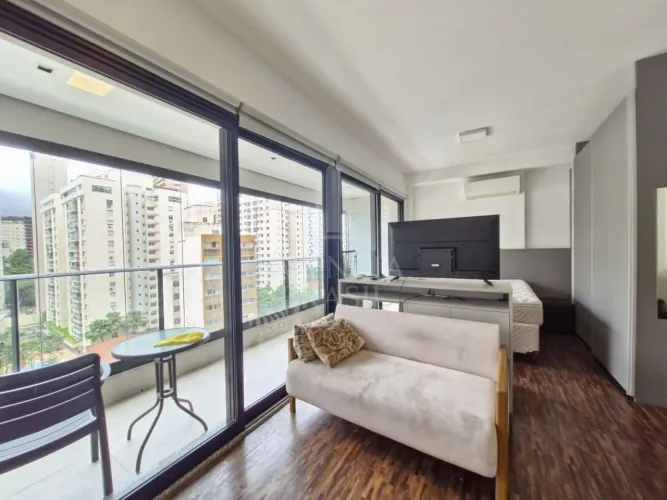Studio mobiliado no Itaim para alugar com 1 vaga e lazer