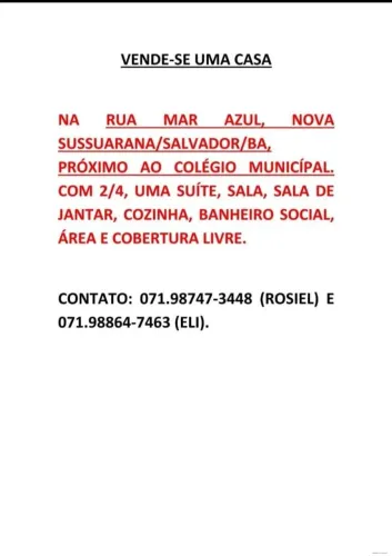 Vende-se casa em Sussuarana, 60.000