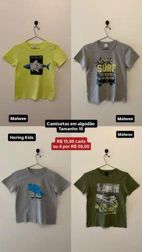 4 camisetas em algodão - Tamanho 10