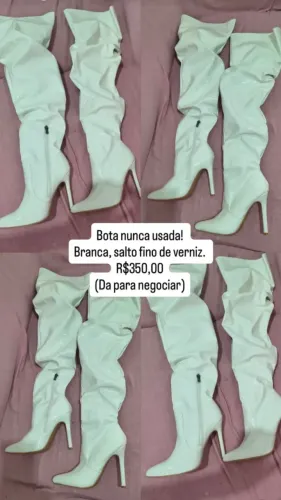 Bota branca , salto fino , invernizada