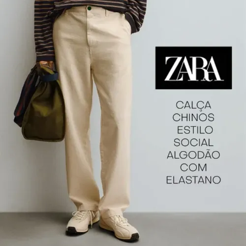 zara - calça masculina social areia, tecido premium