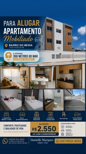 Apartamento com 2 quartos mobiliado na Praia do Bessa