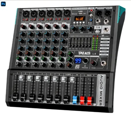 Mesa de Som Profissional L-8 8 Canais, Bluetooth, USB para PC, 48V Phantom e 99 Efeitos T