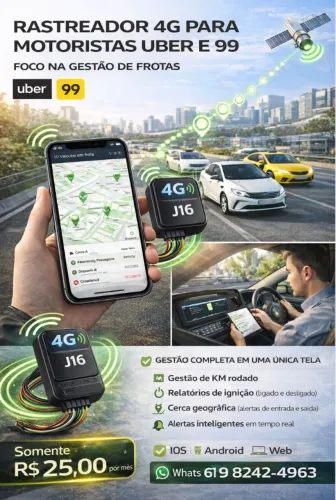 Rastreador GPS 4G para Uber, 99 e Frotas | Instalação + R$25/mês