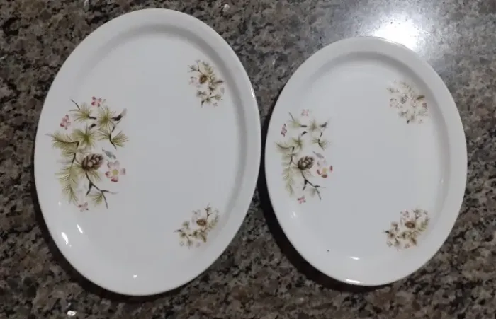 Conjunto de pratos de servir em tamanho oval.