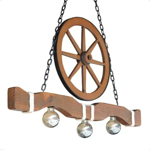 Luminária Grande Pendente Caibro Canga De Boi Roda Carroça 127/220v Marrom