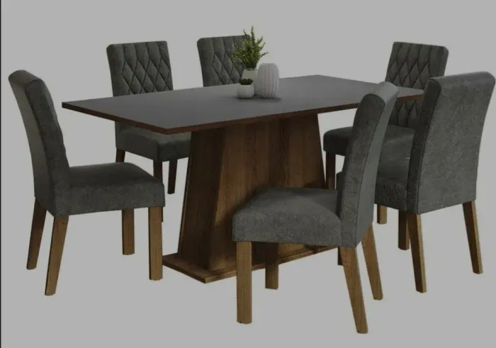 Conjunto Sala de Jantar Mesa Tampo de Madeira 6 Cadeiras