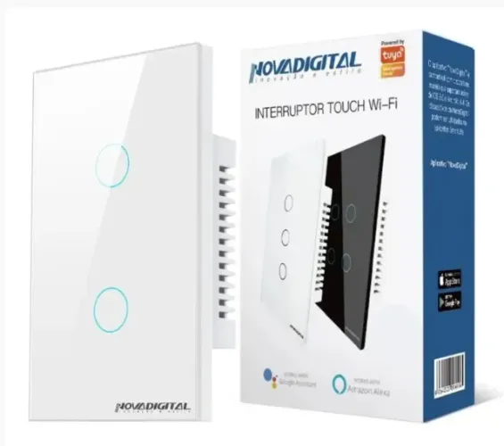 INTERRUPTOR INTELIGENTE TOUCH - BRANCO - WIFI - 2 ACIONADORES - ALEXA E GOOGLE